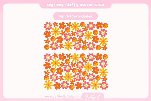 Funky Retro Floral 16oz & 20oz Libbey Glass Can Bundle SVG PNG