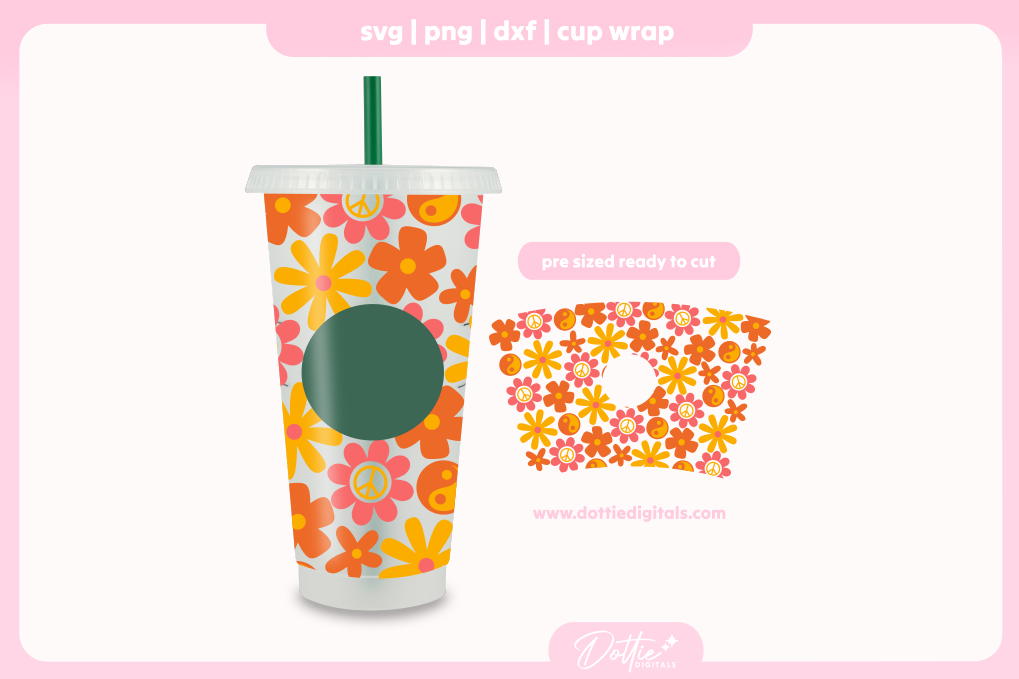 Funky Retro Floral 24oz Starbucks Cold Cup SVG PNG
