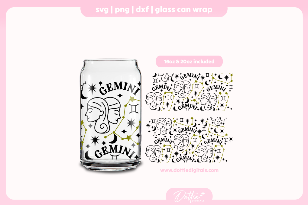 Gemini 16oz & 20oz Libbey Glass Can Bundle SVG PNG