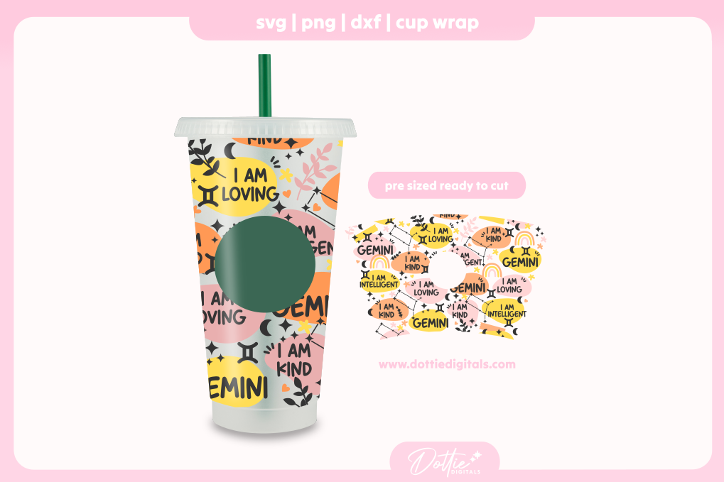 Gemini Star Sign Affirmations 24oz Starbucks Cold Cup SVG PNG