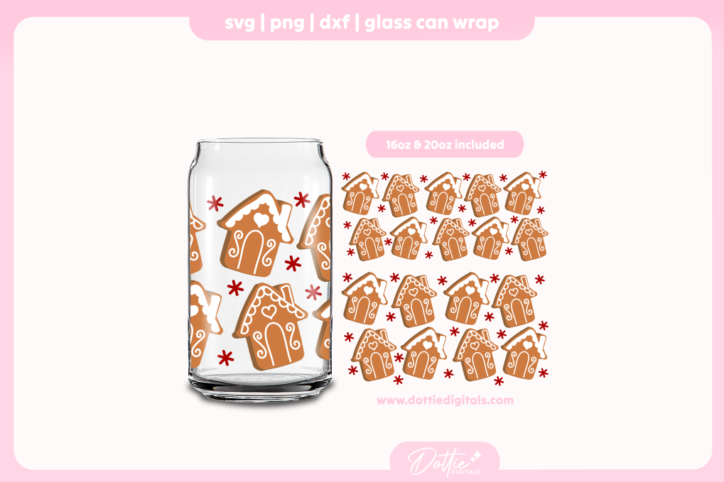 Gingerbread House 16oz & 20oz Libbey Glass Can Bundle SVG PNG