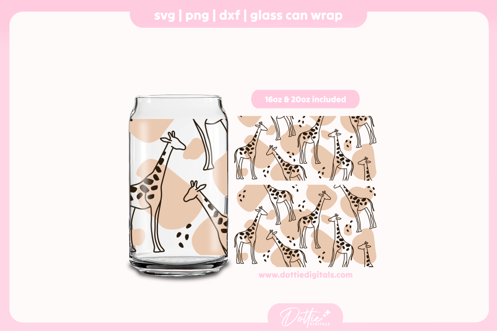 Giraffes 16oz & 20oz Libbey Glass Can Bundle SVG PNG