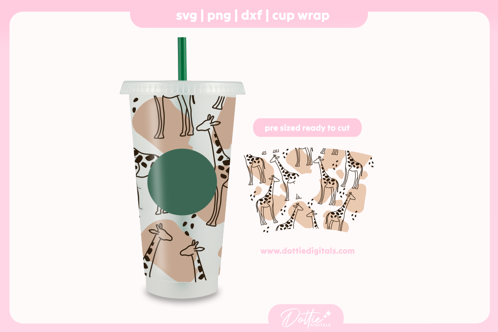 Abstract Giraffes Line Drawing Jungle Animal 24oz Starbucks Cold Cup SVG PNG