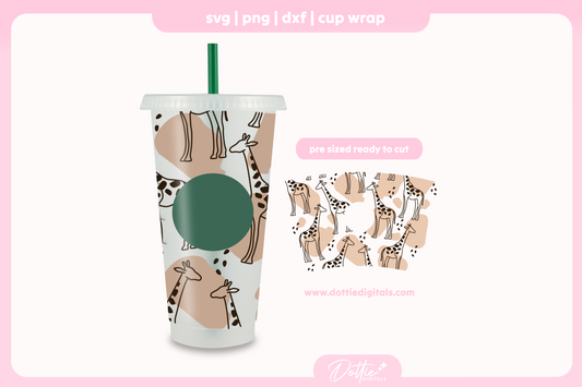 Abstract Giraffes Line Drawing Jungle Animal 24oz Starbucks Cold Cup SVG PNG