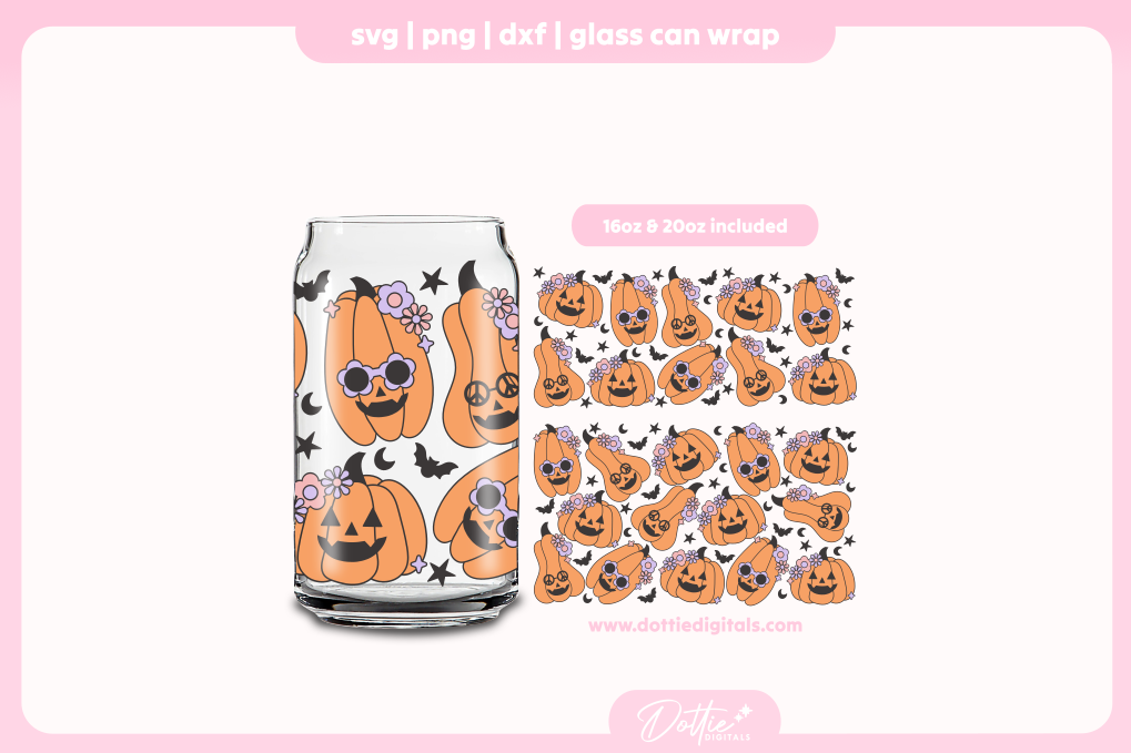 Groovy Halloween Pumpkins 16oz & 20oz Libbey Glass Can Bundle SVG PNG