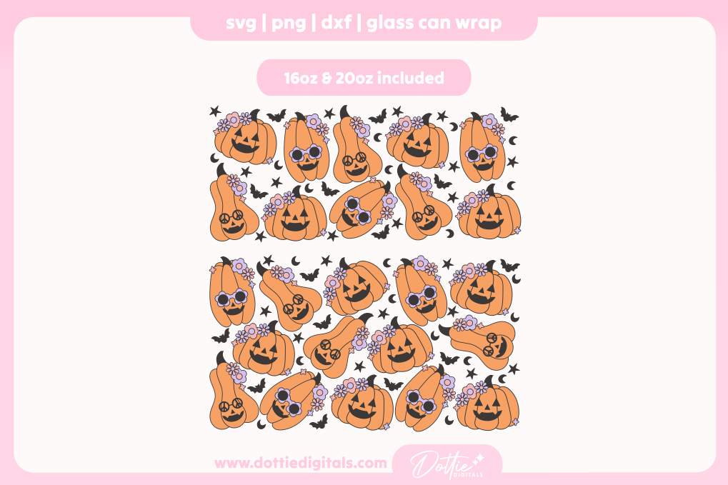 Groovy Halloween Pumpkins 16oz & 20oz Libbey Glass Can Bundle SVG PNG