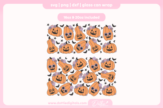 Groovy Halloween Pumpkins 16oz & 20oz Libbey Glass Can Bundle SVG PNG