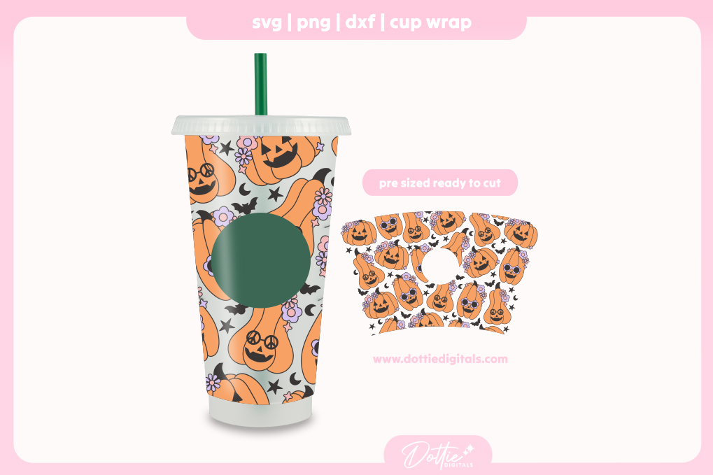 Groovy Halloween Pumpkins 24oz Starbucks Cold Cup SVG PNG