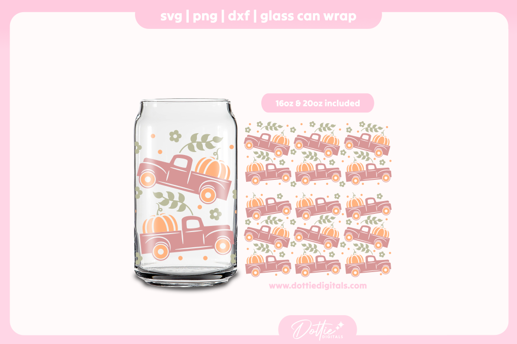 Pumpkin Truck 16oz & 20oz Libbey Glass Can Bundle SVG PNG