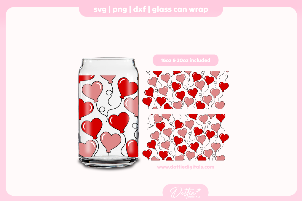 Love Heat Balloons 16oz & 20oz Libbey Glass Can Bundle SVG PNG