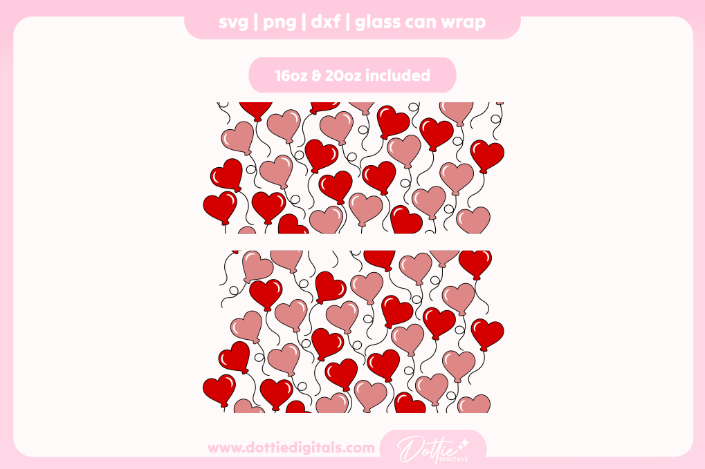Love Heat Balloons 16oz & 20oz Libbey Glass Can Bundle SVG PNG