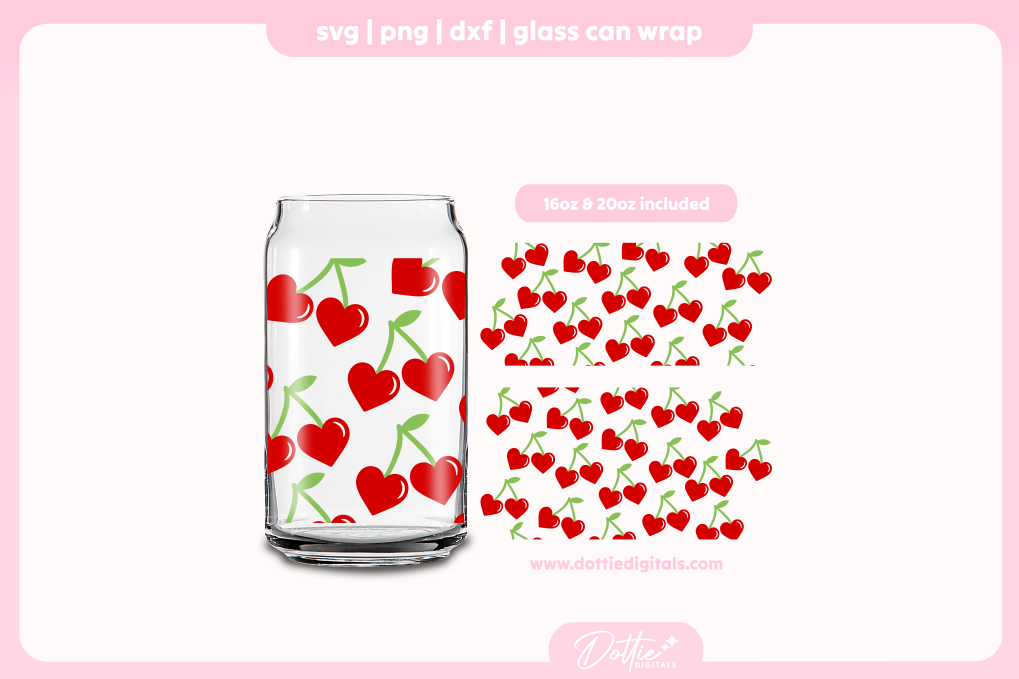 Heart Cherries 16oz & 20oz Libbey Glass Can Bundle SVG PNG
