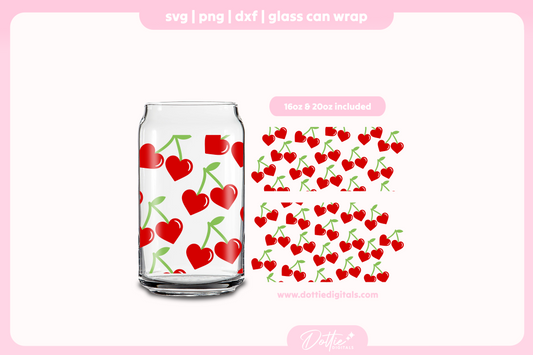 Heart Cherries 16oz & 20oz Libbey Glass Can Bundle SVG PNG