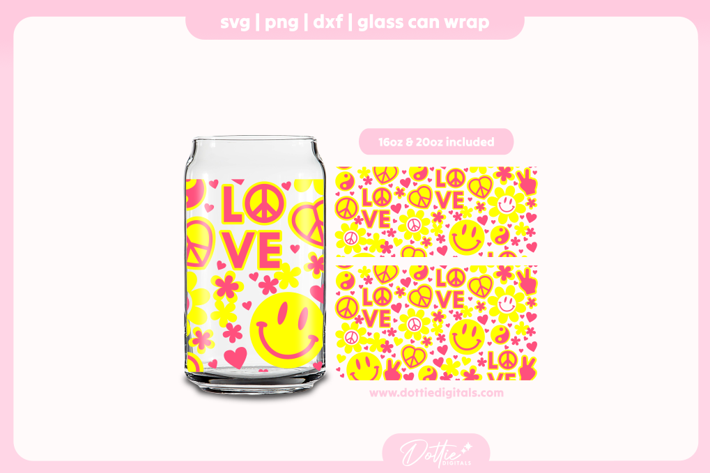 Hippie Vibes 16oz & 20oz Libbey Glass Can Bundle SVG PNG