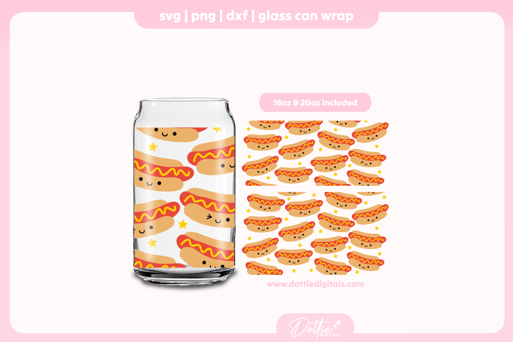 Happy Hotdogs 16oz & 20oz Libbey Glass Can Bundle SVG PNG