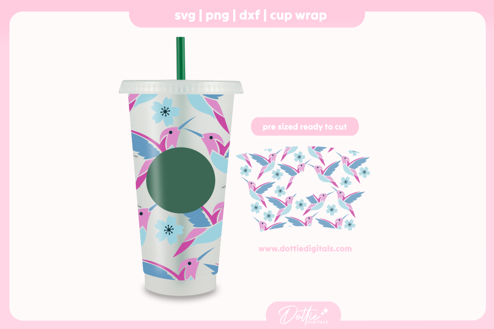 Hummingbirds Floral Bird 24oz Starbucks Cold Cup SVG PNG