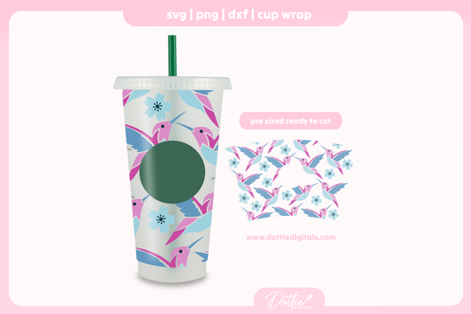 Hummingbirds Floral Bird 24oz Starbucks Cold Cup SVG PNG