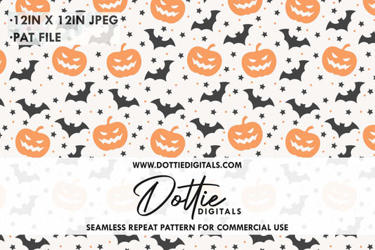 Halloween Bats and Pumpkins Repeat Seamless Pattern
