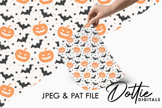 Halloween Bats and Pumpkins Repeat Seamless Pattern
