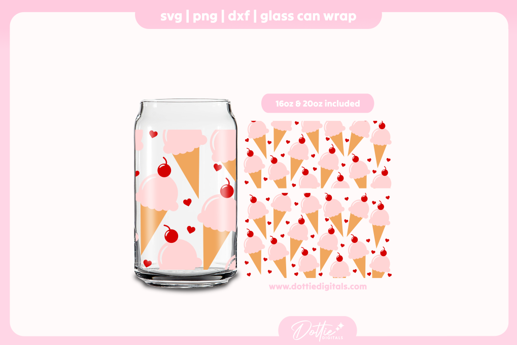 Ice Cream Cones 16oz & 20oz Libbey Glass Can Bundle SVG PNG