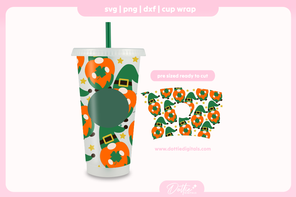Irish Leprechauns St Patrick's Day Gonks Gnomes 24oz Starbucks Cold Cup SVG PNG