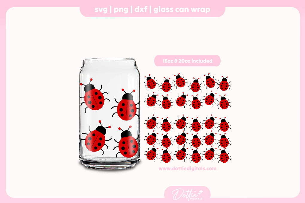 Ladybug 16oz & 20oz Libbey Glass Can Bundle SVG PNG