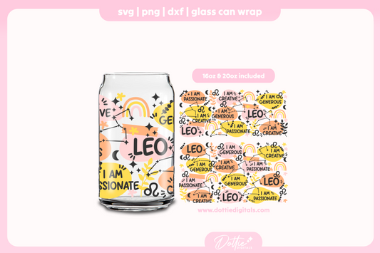 Leo Star Sign Affirmations 16oz & 20oz Libbey Glass Can Bundle SVG PNG