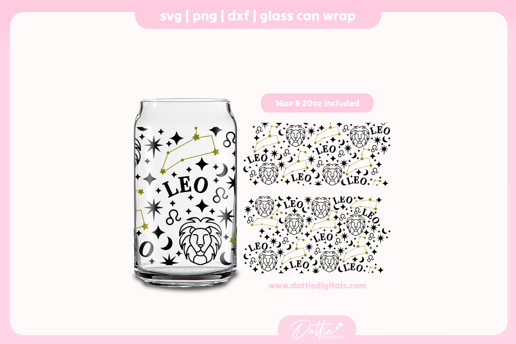 Leo 16oz & 20oz Libbey Glass Can Bundle SVG PNG