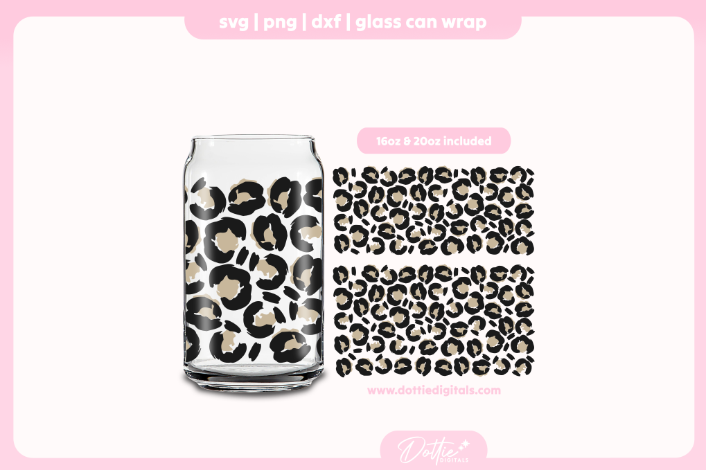 Leopard Print 16oz & 20oz Libbey Glass Can Bundle SVG PNG