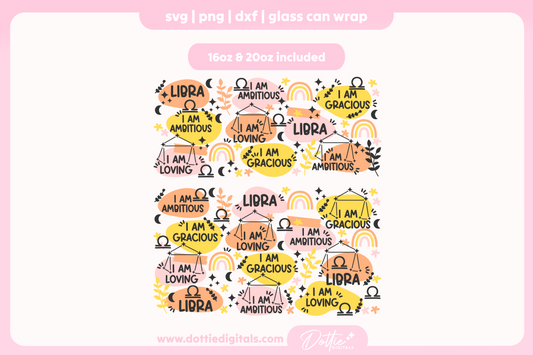 Libra Star Sign Affirmations 16oz & 20oz Libbey Glass Can Bundle SVG PNG