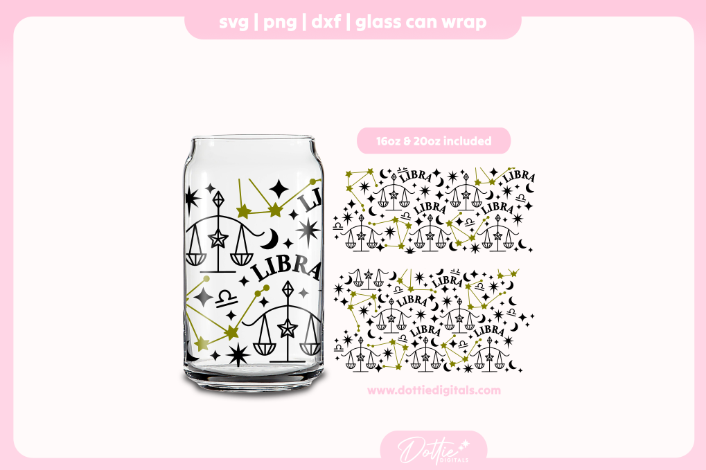 Libra 16oz & 20oz Libbey Glass Can Bundle SVG PNG