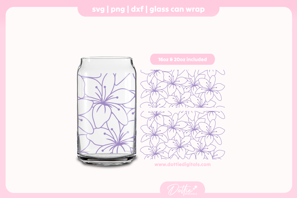 Line Drawing Lily 16oz & 20oz Libbey Glass Can Bundle SVG PNG