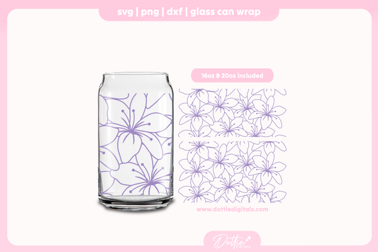 Line Drawing Lily 16oz & 20oz Libbey Glass Can Bundle SVG PNG