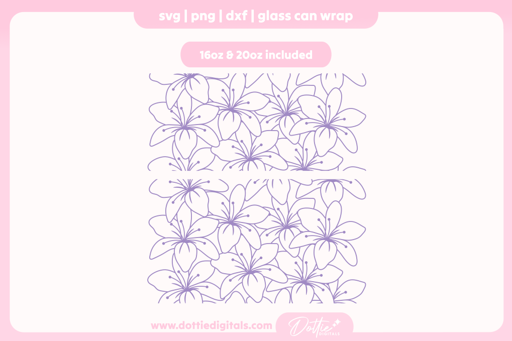 Line Drawing Lily 16oz & 20oz Libbey Glass Can Bundle SVG PNG