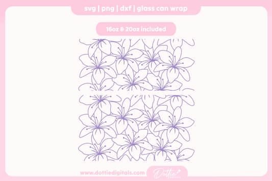 Line Drawing Lily 16oz & 20oz Libbey Glass Can Bundle SVG PNG