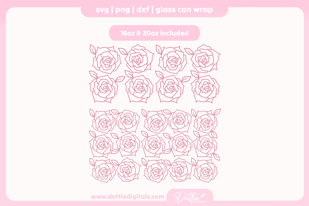 Line Drawing Roses 16oz & 20oz Libbey Glass Can Bundle SVG PNG