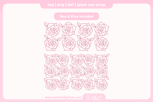 Line Drawing Roses 16oz & 20oz Libbey Glass Can Bundle SVG PNG