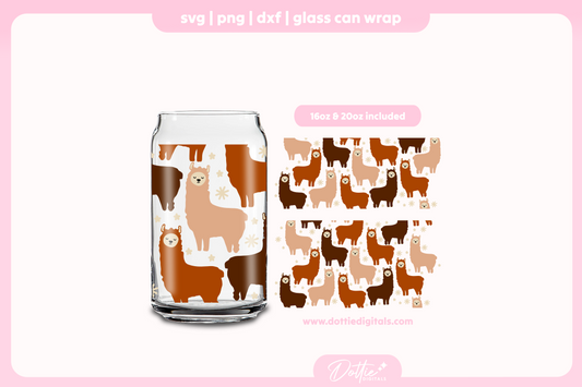 Llamas 16oz & 20oz Libbey Glass Can Bundle SVG PNG