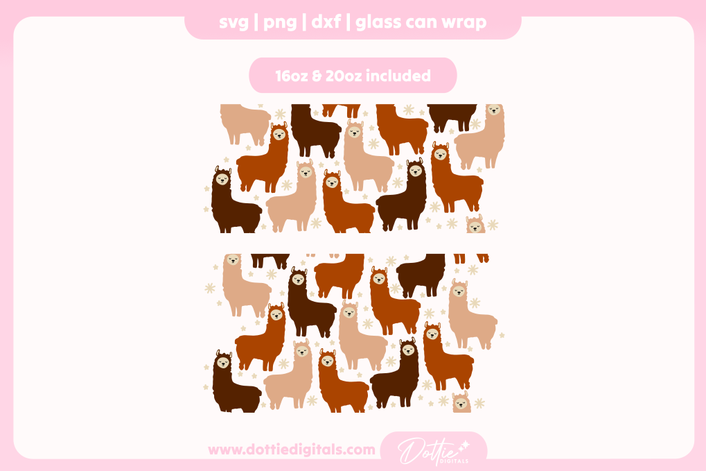 Llamas 16oz & 20oz Libbey Glass Can Bundle SVG PNG