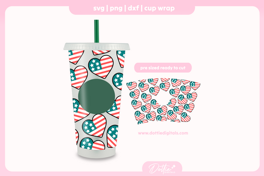 American Flag Heart America 4th of July Independence Day 24oz Starbucks Cold Cup SVG PNG