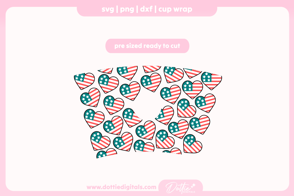 American Flag Heart America 4th of July Independence Day 24oz Starbucks Cold Cup SVG PNG