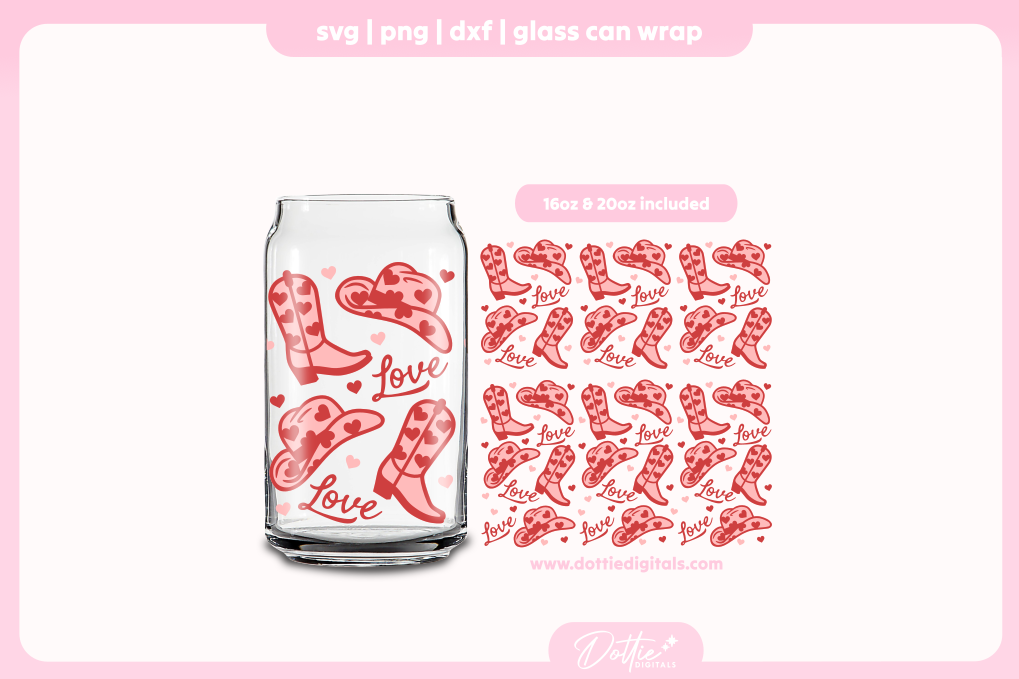 Love Western 16oz & 20oz Libbey Glass Can Bundle SVG PNG