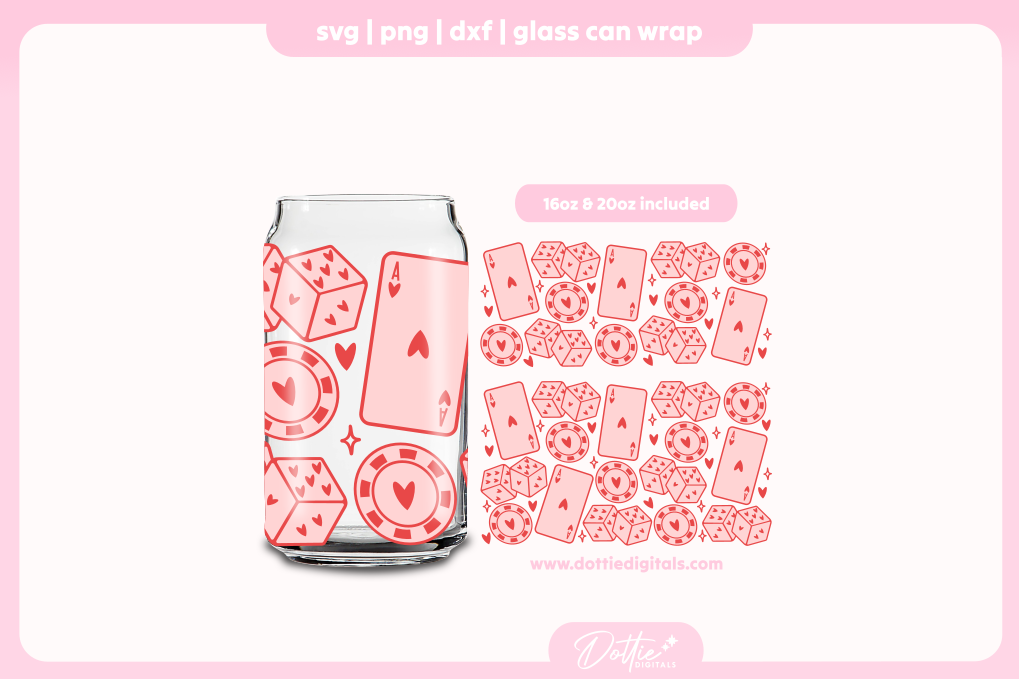 Lucky In Love Valentines 16oz & 20oz Libbey Glass Can Bundle SVG PNG