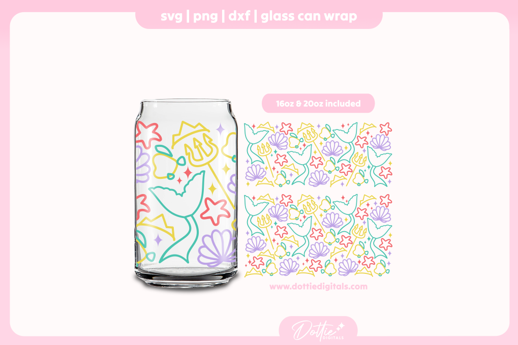 Mermaid 16oz & 20oz Libbey Glass Can Bundle SVG PNG