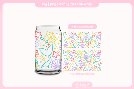 Mermaid 16oz & 20oz Libbey Glass Can Bundle SVG PNG