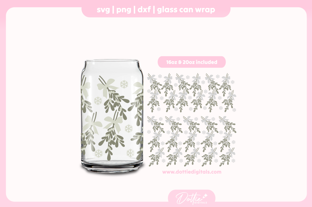 Christmas Mistletoe 16oz & 20oz Libbey Glass Can Bundle SVG PNG
