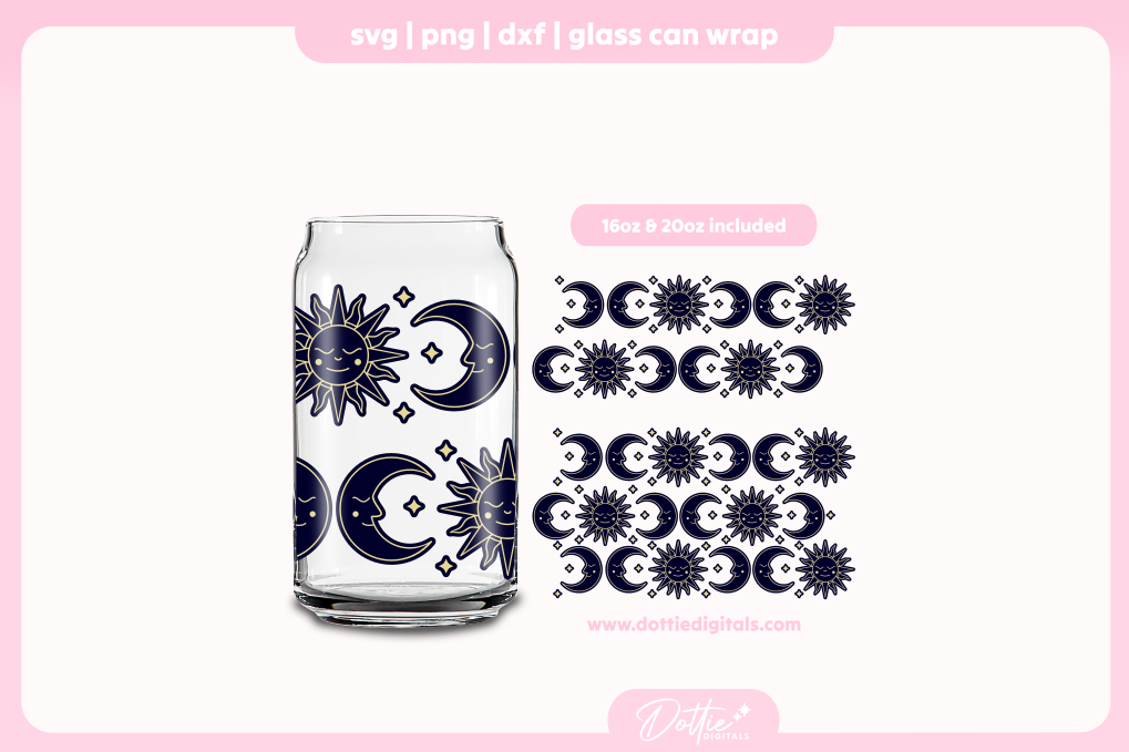 Sun and Moon 16oz & 20oz Libbey Glass Can Bundle SVG PNG