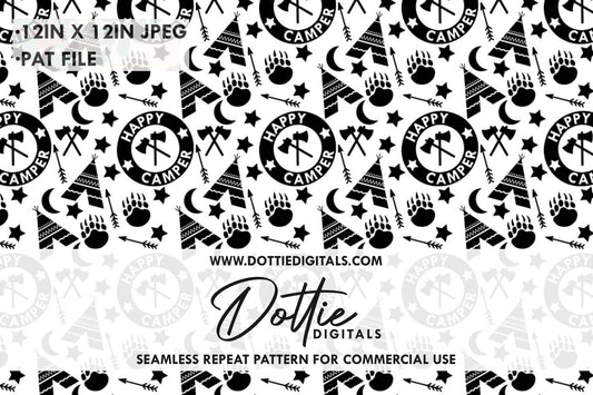 Monochrome Happy Camper Repeat Seamless Pattern