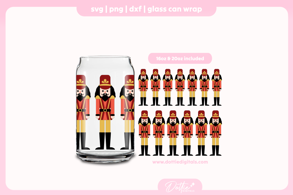 Christmas Nutcracker Soldier 16oz & 20oz Libbey Glass Can Bundle SVG PNG