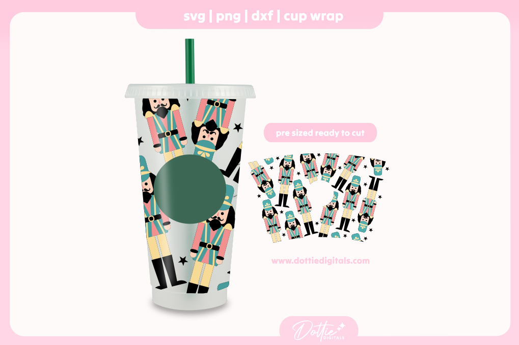 Xmas Nutcracker Toy Soldiers Festive 24oz Starbucks Cold Cup SVG PNG